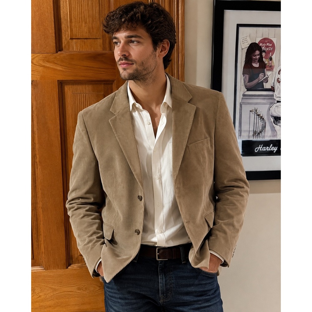 Joseph & Feiss 50R Tan Corduroy Sport Coat Blazer 100% Cotton 2 Button Camel